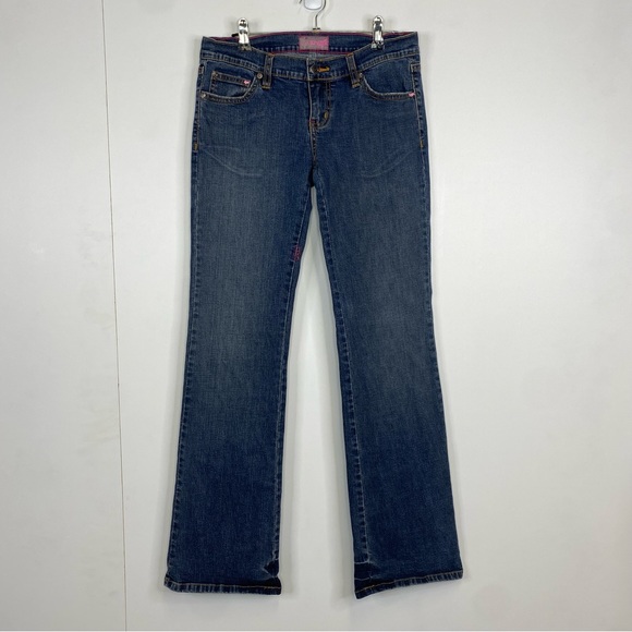 Fox Low Rise Size 7 Straight/Wide Leg Jeans With Pink Accents Y2k Denim Pants - Picture 2 of 7